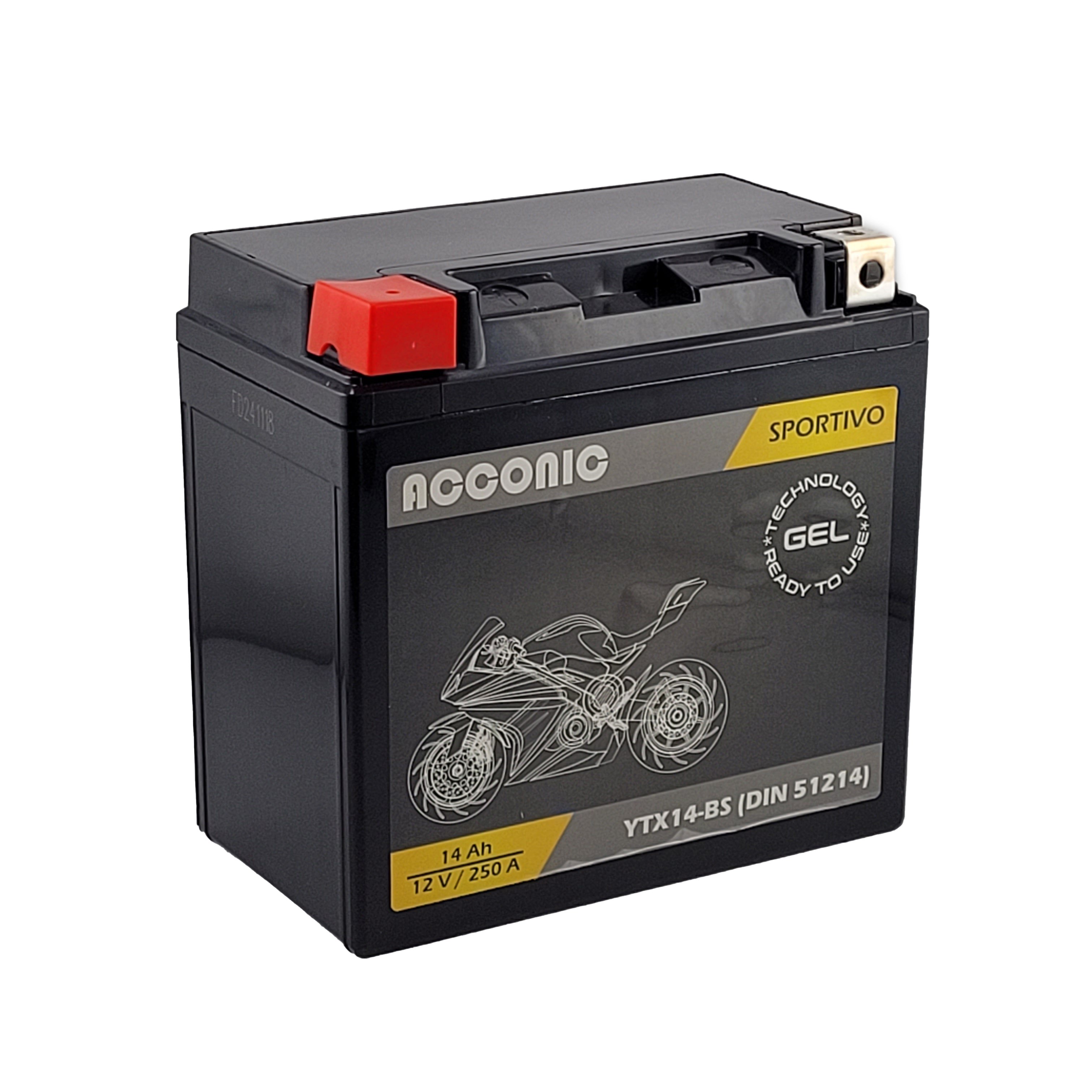 ACCONIC Sportivo GEL YTX14-BS Motorradbatterie 14 Ah 12V (DIN 51214)