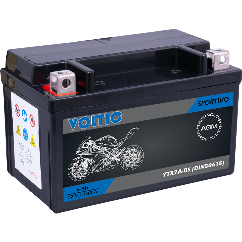 Voltima Sportivo AGM YTX7A-BS Motorradbatterie 6Ah 12V (DIN 50615)