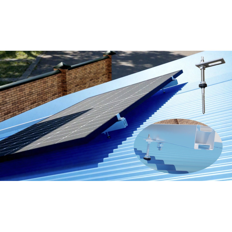 Solar Hook Montagepaket Stahldach Wellendach, Bitumen und Fassade mit Stockschrauben - für 2 Module Solar Hook Montagepaket Stahldach Wellendach, Bitumen und Fassade mit Stockschrauben - für 2 Module