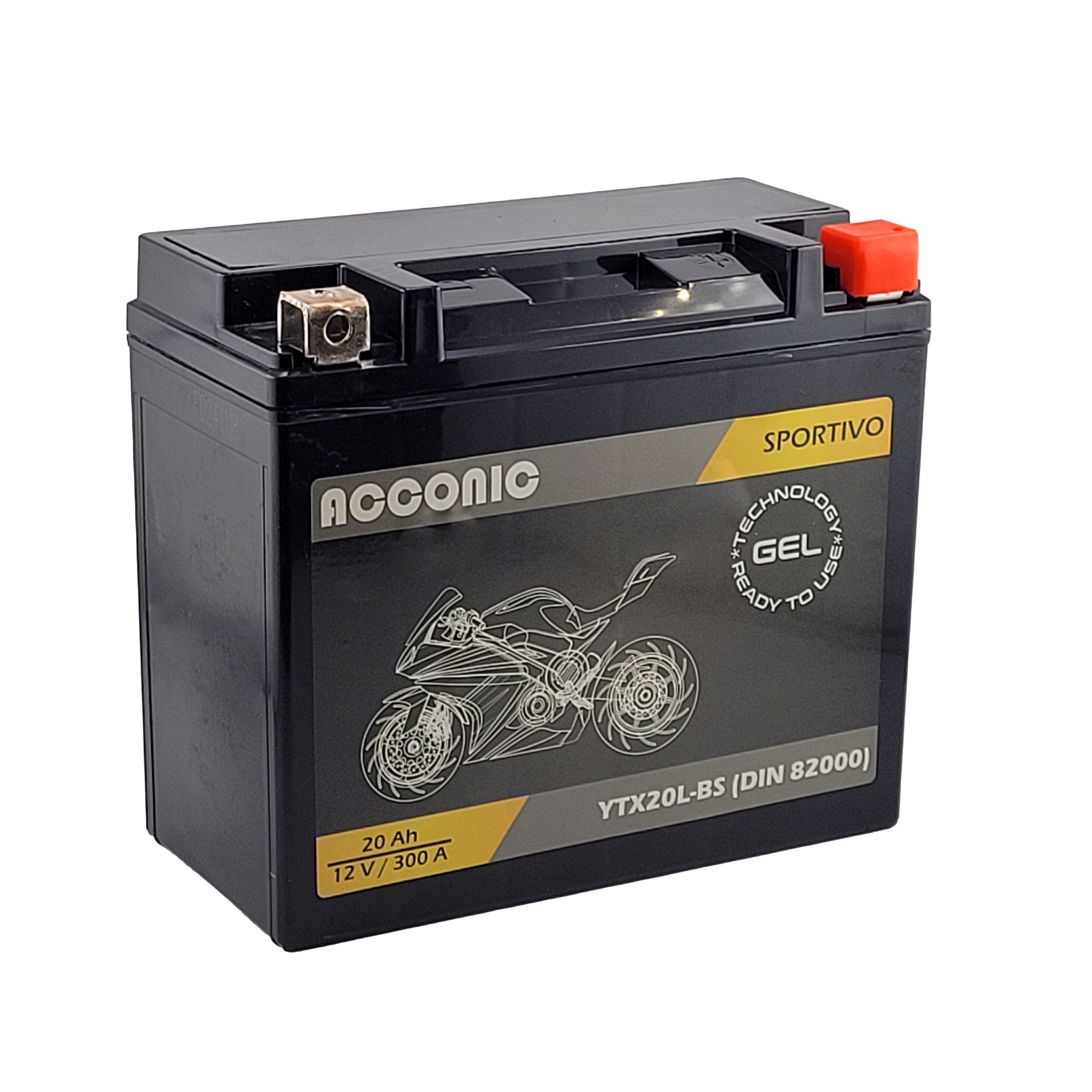 ACCONIC Sportivo GEL YTX20L-BS Motorradbatterie 20Ah 12V (DIN 82000)