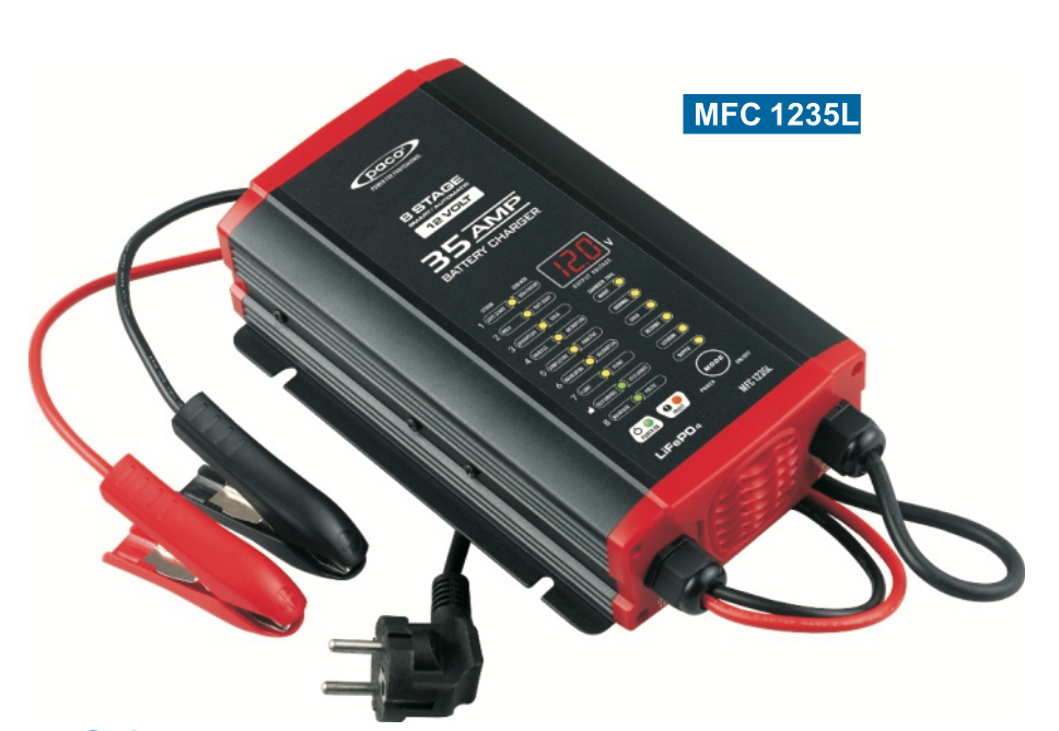PACO PFC MEC1225L 25A/12V Wet, AGM, Gel &amp; LiFePO4 battery charger