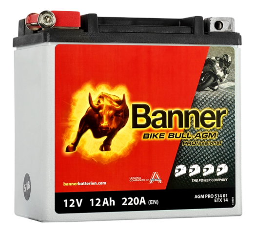 Banner ETX14 Bike Bull AGM PRO 51401 12Ah Motorradbatterie YTX14-BS (DIN 51214)