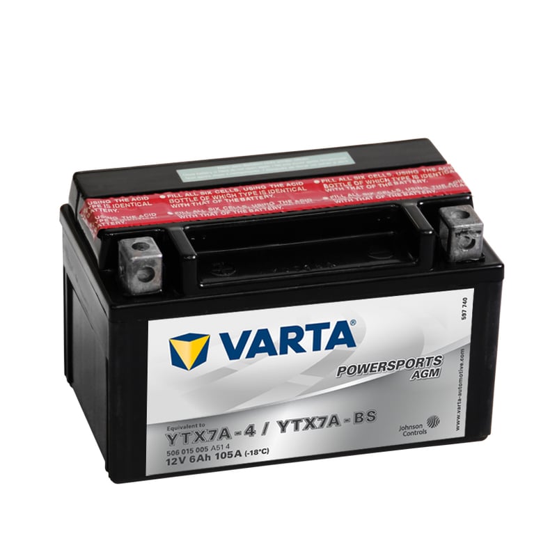 VARTA Powersports AGM YTX7A-BS 6Ah Motorradbatterie 12V (DIN 50615)