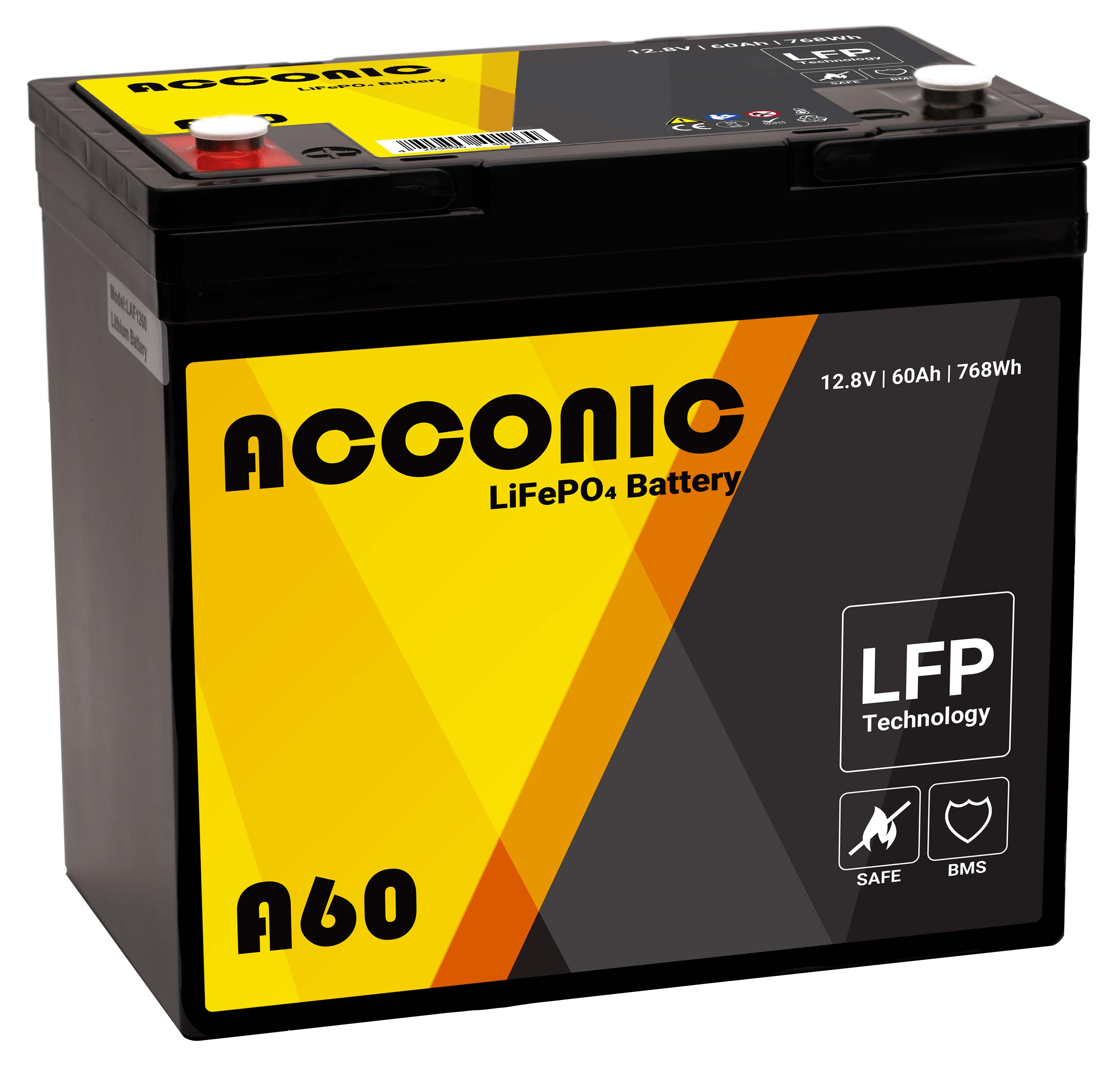 Acconic A60 LiFePO4 12V Lithium Versorgungsbatterie 60Ah