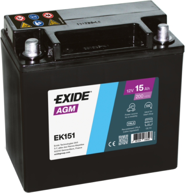 Exide Start-Stop Auxiliary EK151 15Ah AGM Stützbatterie
