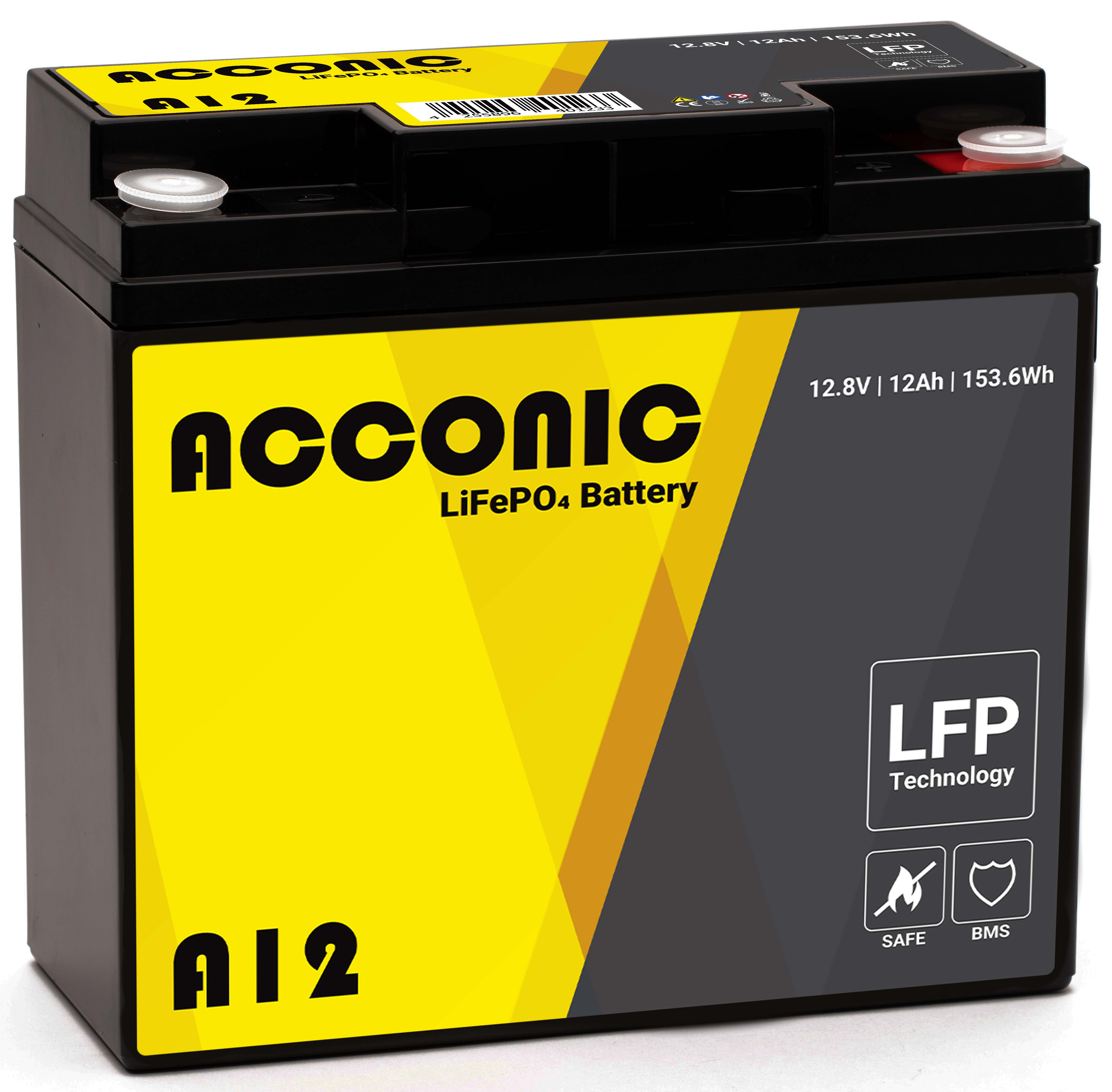 Acconic A12 LiFePO4 12V Lithium Versorgungsbatterie 12Ah (Umsatzsteuerbefreit)