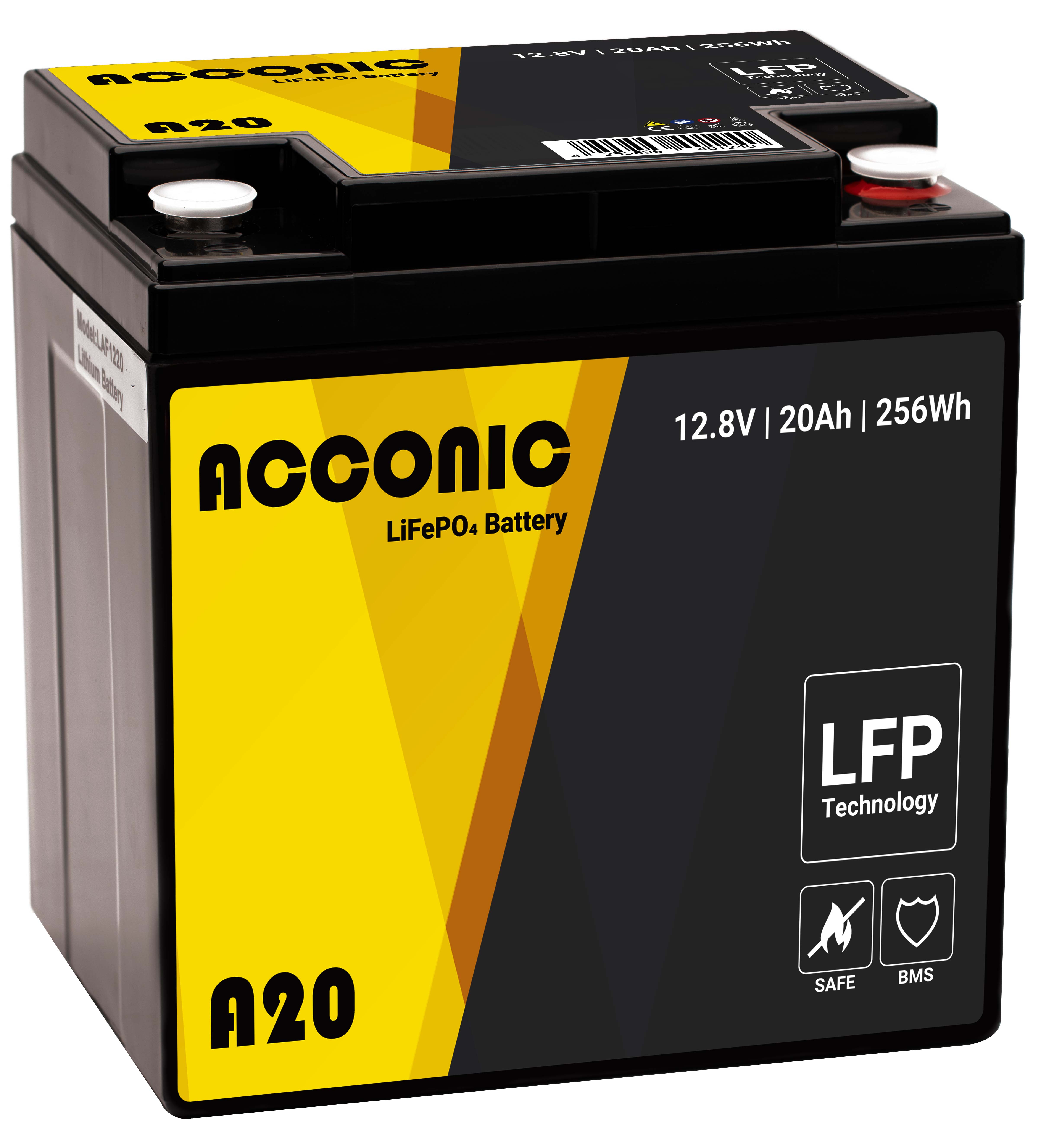 Acconic A20 LiFePO4 12V Lithium Versorgungsbatterie 20Ah