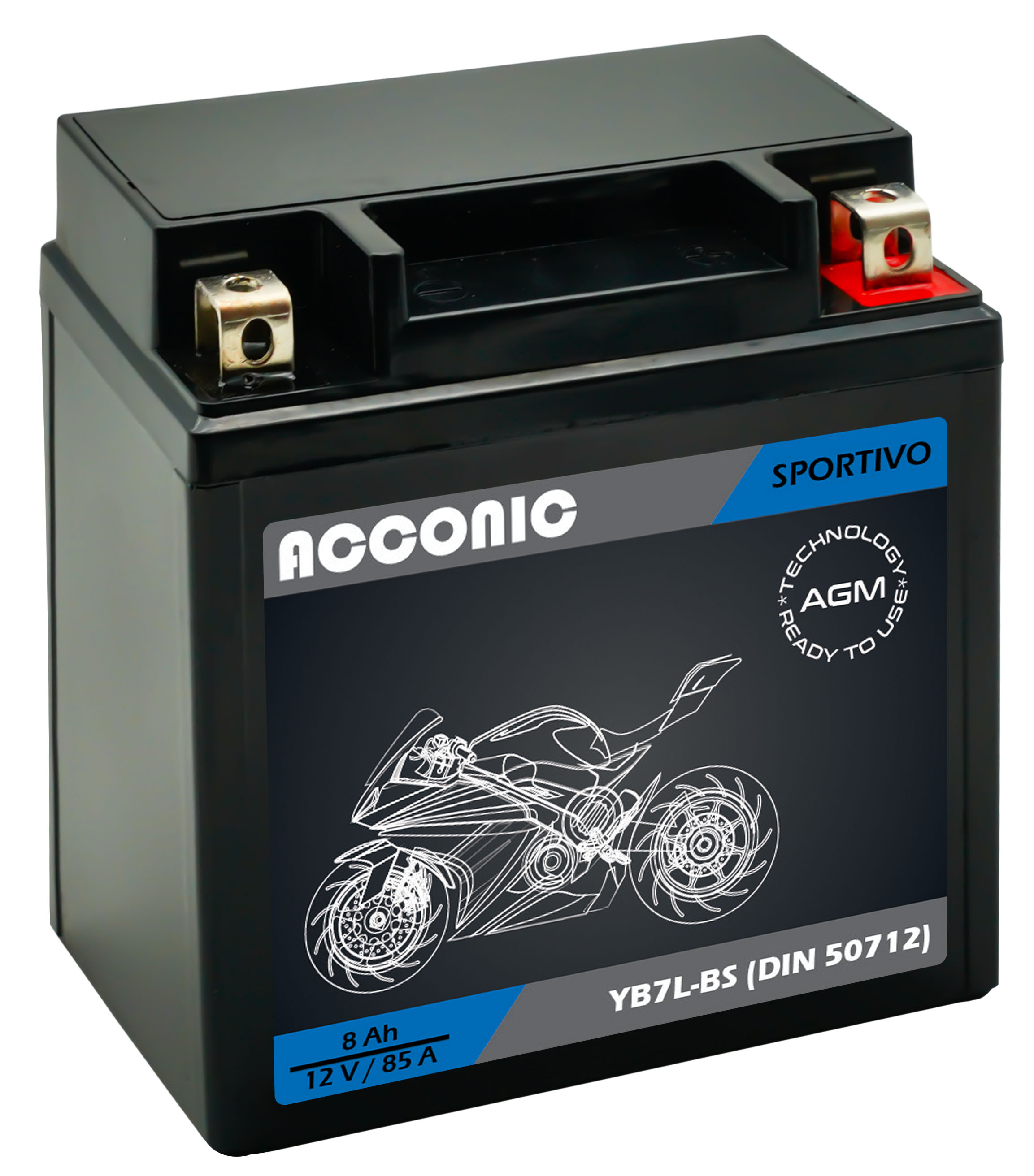 ACCONIC Sportivo AGM YB7L-BS Motorradbatterie 8 Ah 12V (DIN 50712) ACCONIC Sportivo AGM YB7L-BS Motorradbatterie 8 Ah 12V (DIN 50712)