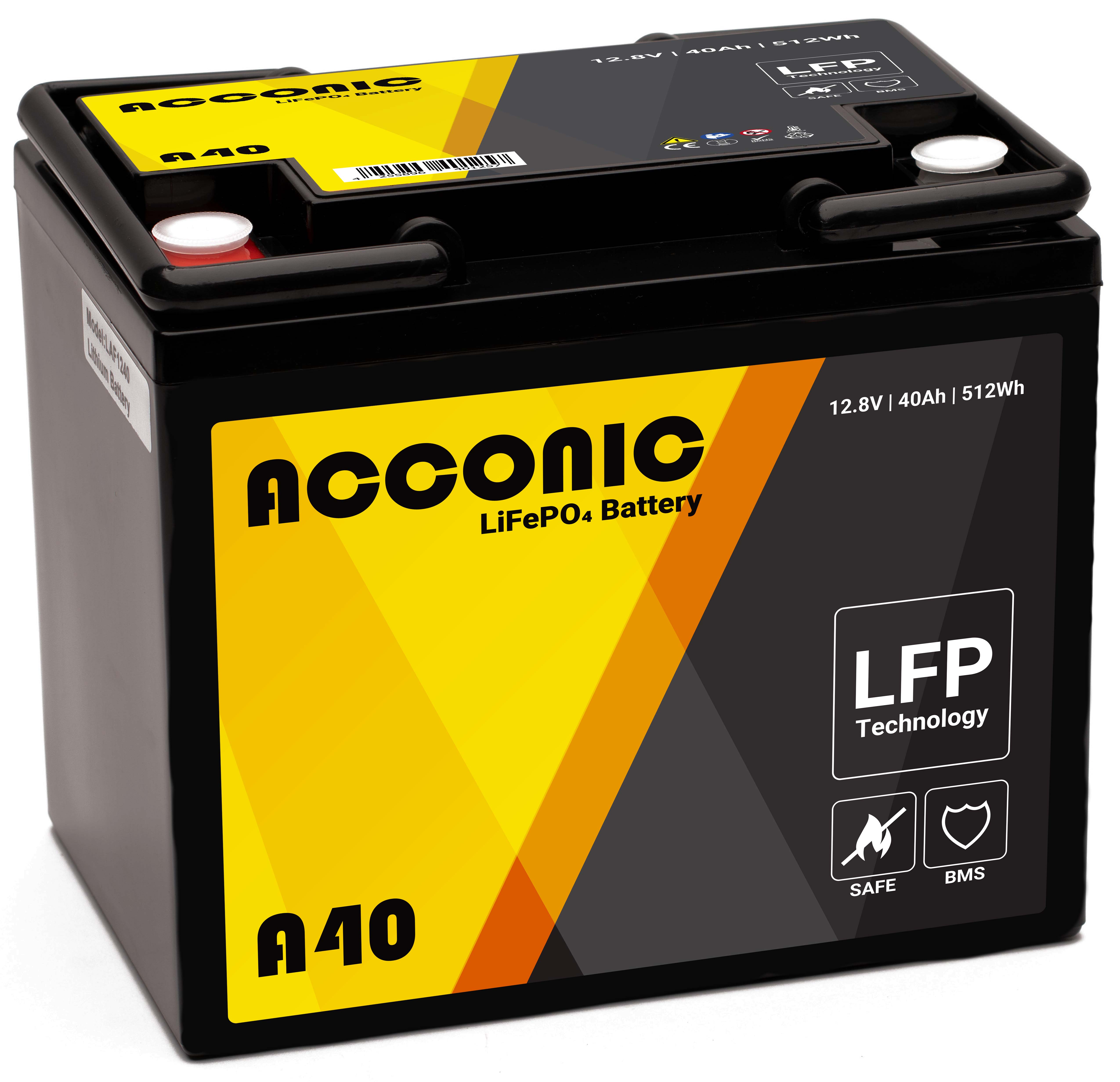 Acconic A40 LiFePO4 12V Lithium Versorgungsbatterie 40Ah