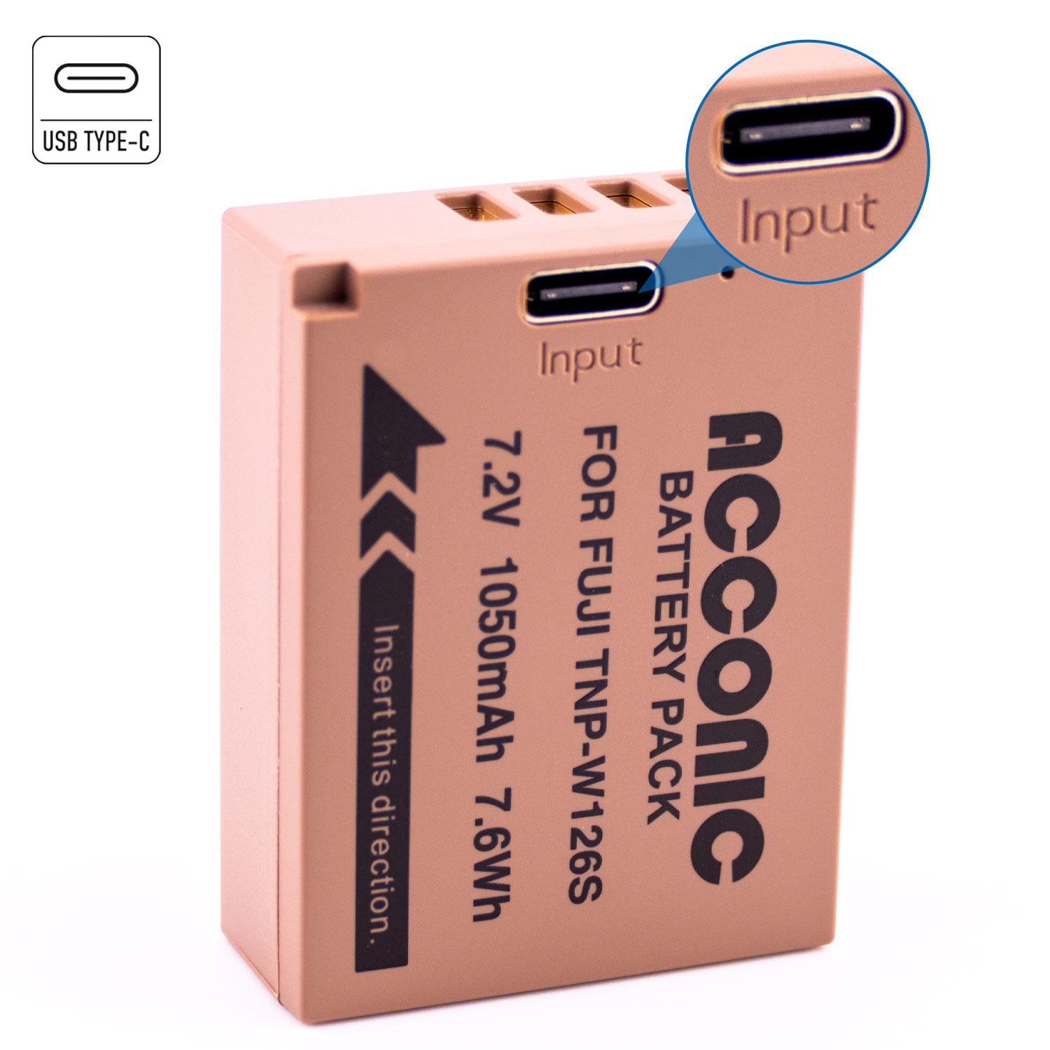 Acconic Akku mit USB-C Input für Fuji NP-W126S HS33 EXR Fujifilm FUJI Finepix -Pro 1 HS30 EXR X-T3 V