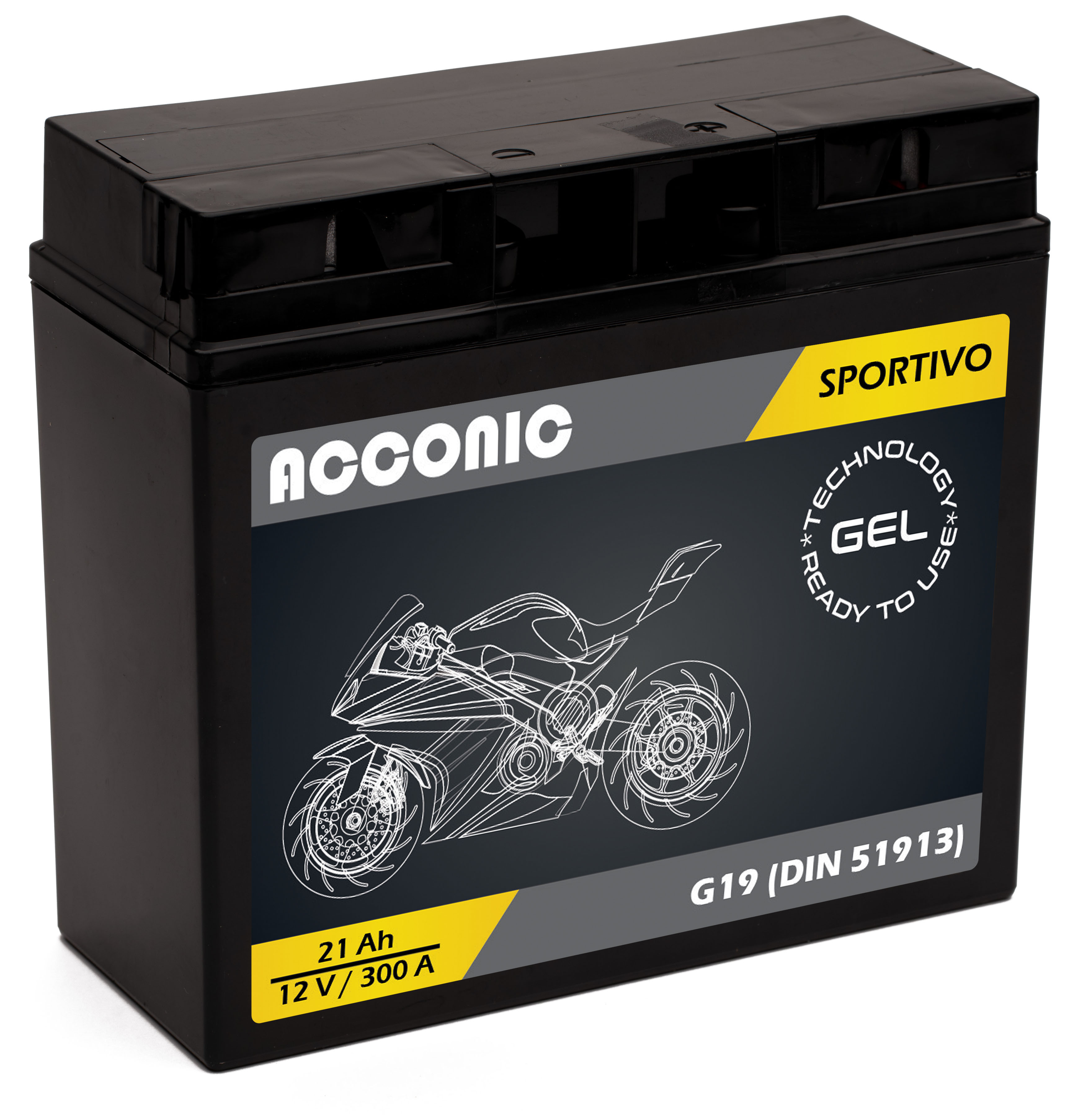 ACCONIC Sportivo GEL G19 Motorradbatterie 21 Ah 12V (DIN 51913) ACCONIC Sportivo GEL G19 Motorradbatterie 21 Ah 12V (DIN 51913)