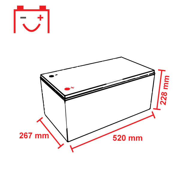 voltic-vli200-dimension-520x267x228Rmh5ZZefL18Pp VOLTIC VLT200 12V LiFePO4 Lithium Versorgungsbatterie 200Ah