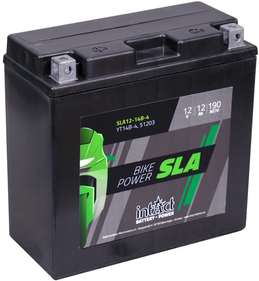 Intact SLA12-14B-4 Bike-Power SLA 12Ah Motorradbatterie (DIN 51201) YT14B-BS, YT14B-4