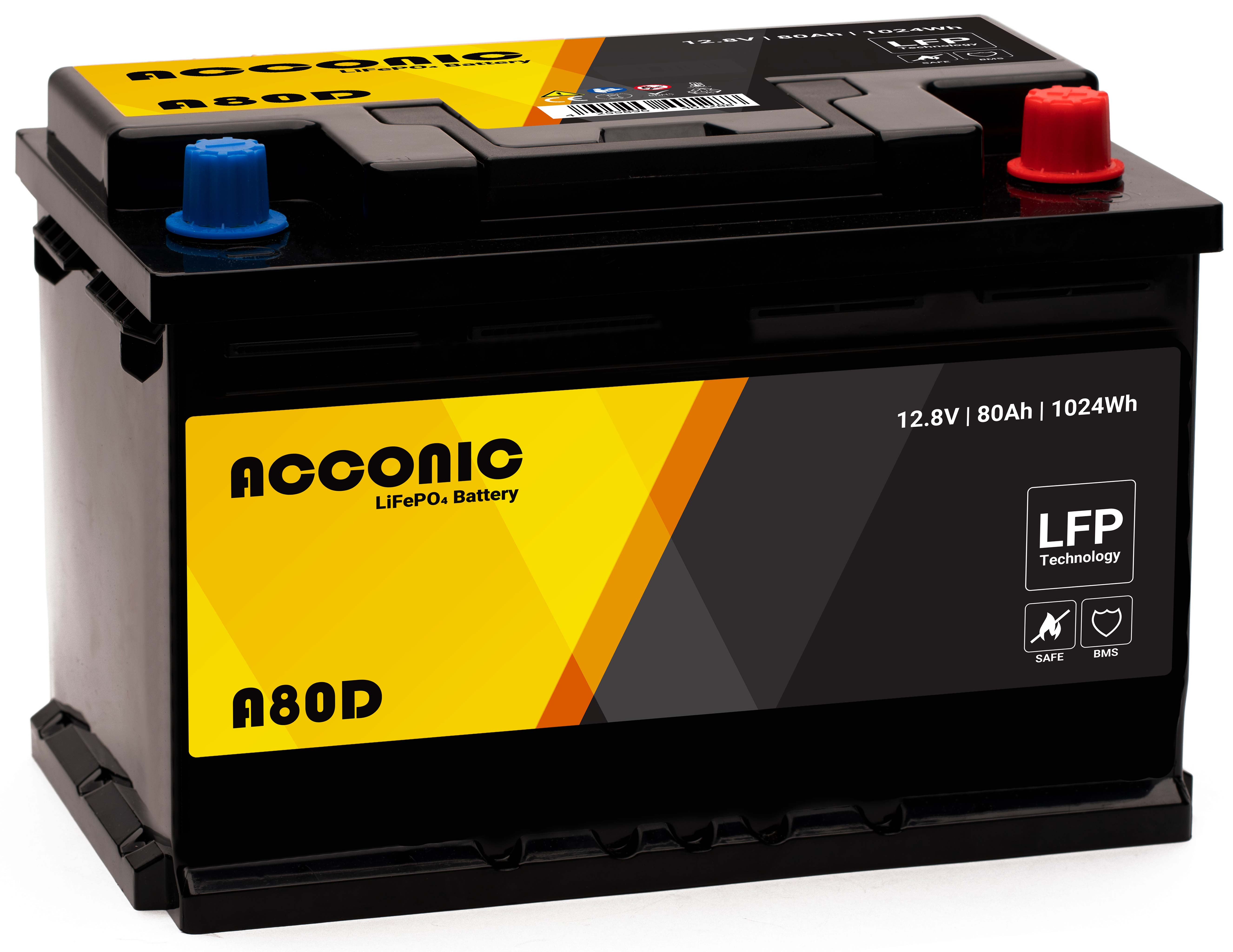 Acconic A80D LiFePO4 12V Lithium Versorgungsbatterie 80Ah DIN
