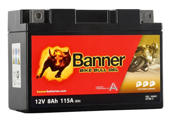 Banner BGT9B-4 Bike Bull GEL 50801 8Ah Motorradbatterie YT9B-4 (DIN 50801)