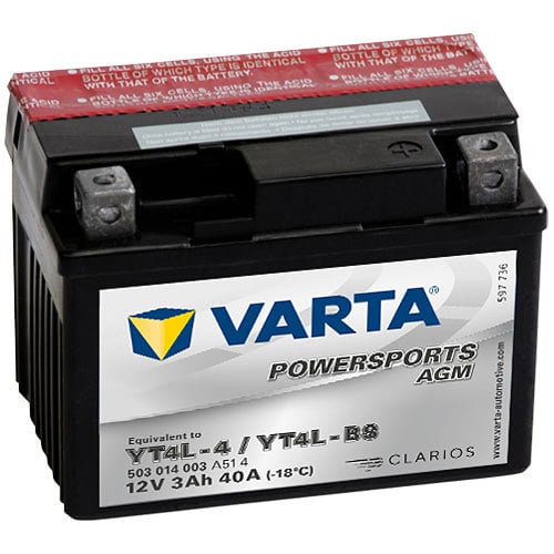 VARTA Powersports AGM YT4L-BS / YTX4L-BS 3Ah motorcycle battery 12V (DIN 50314)