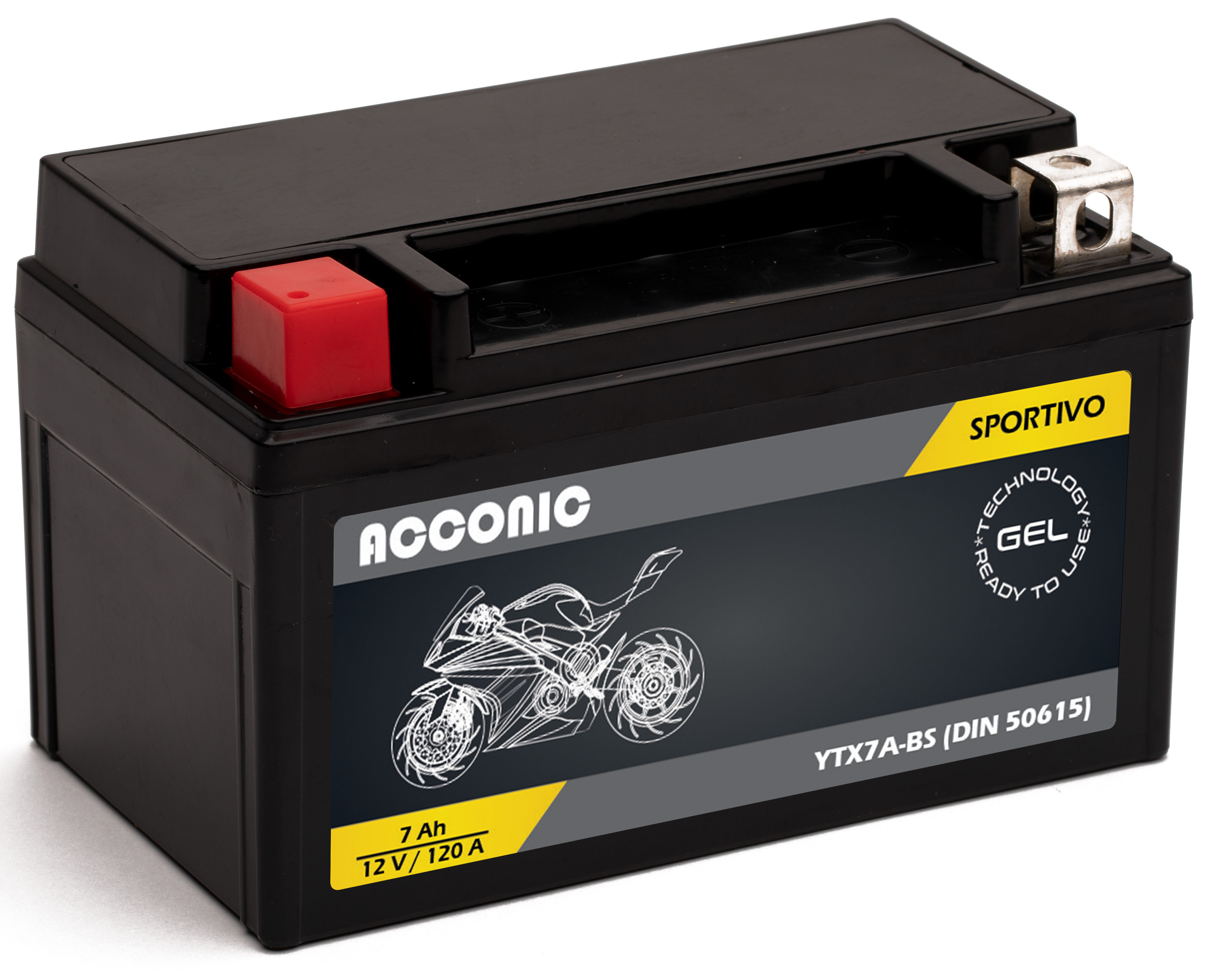ACCONIC Sportivo GEL YTX7A-BS Motorradbatterie 7 Ah 12V (DIN 50615) ACCONIC Sportivo GEL YTX7A-BS Motorradbatterie 7 Ah 12V (DIN 50615)