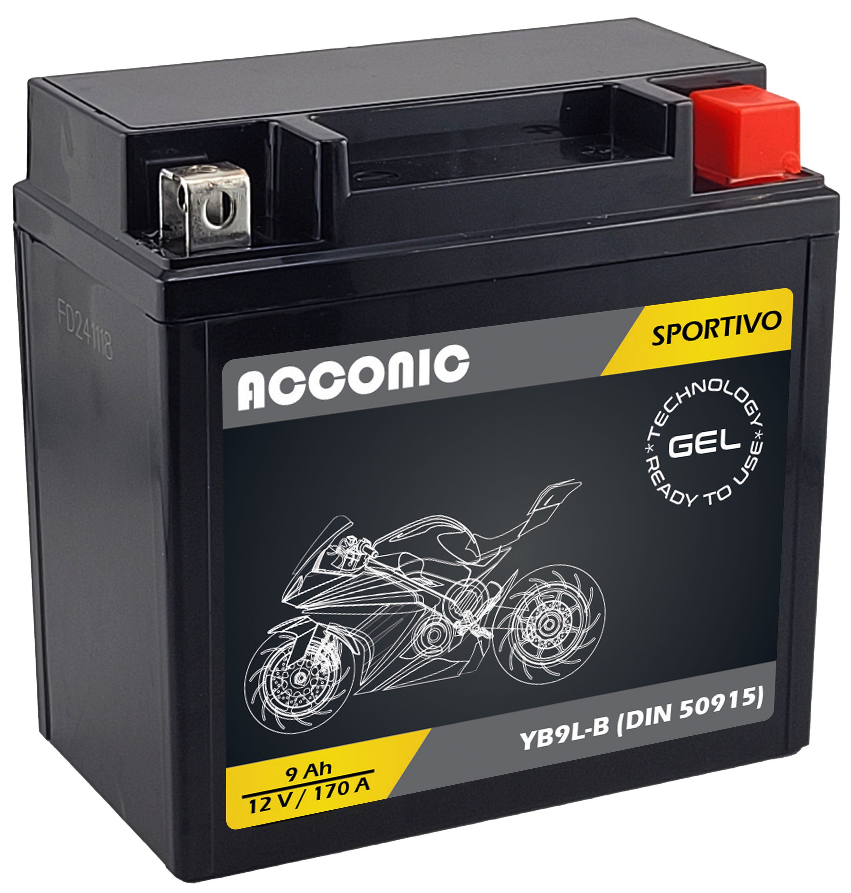 ACCONIC Sportivo GEL YB9L-B Motorradbatterie 9 Ah 12V (DIN 50915) ACCONIC Sportivo GEL YB9L-B Motorradbatterie 9 Ah 12V (DIN 50915)