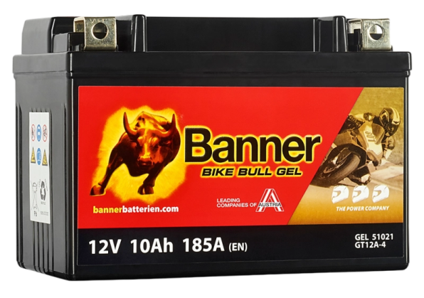 Banner BGTX12A-4 Bike Bull GEL 51021 10Ah Motorradbatterie YTX12A-BS (DIN 51012)