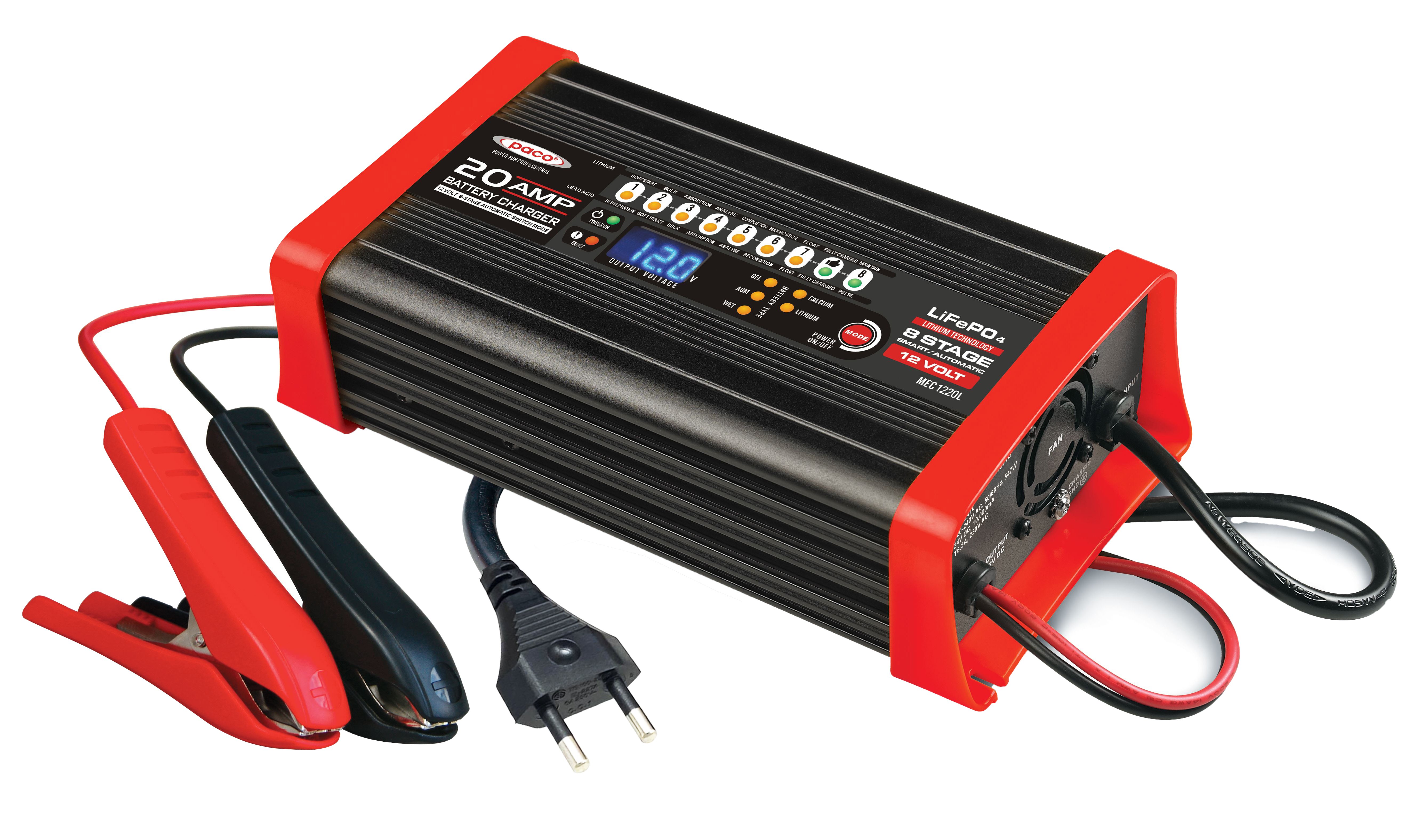 PACO MEC1220L 20A/12V Nass, AGM, Gel, LIFePO4 Batterieladegerät 