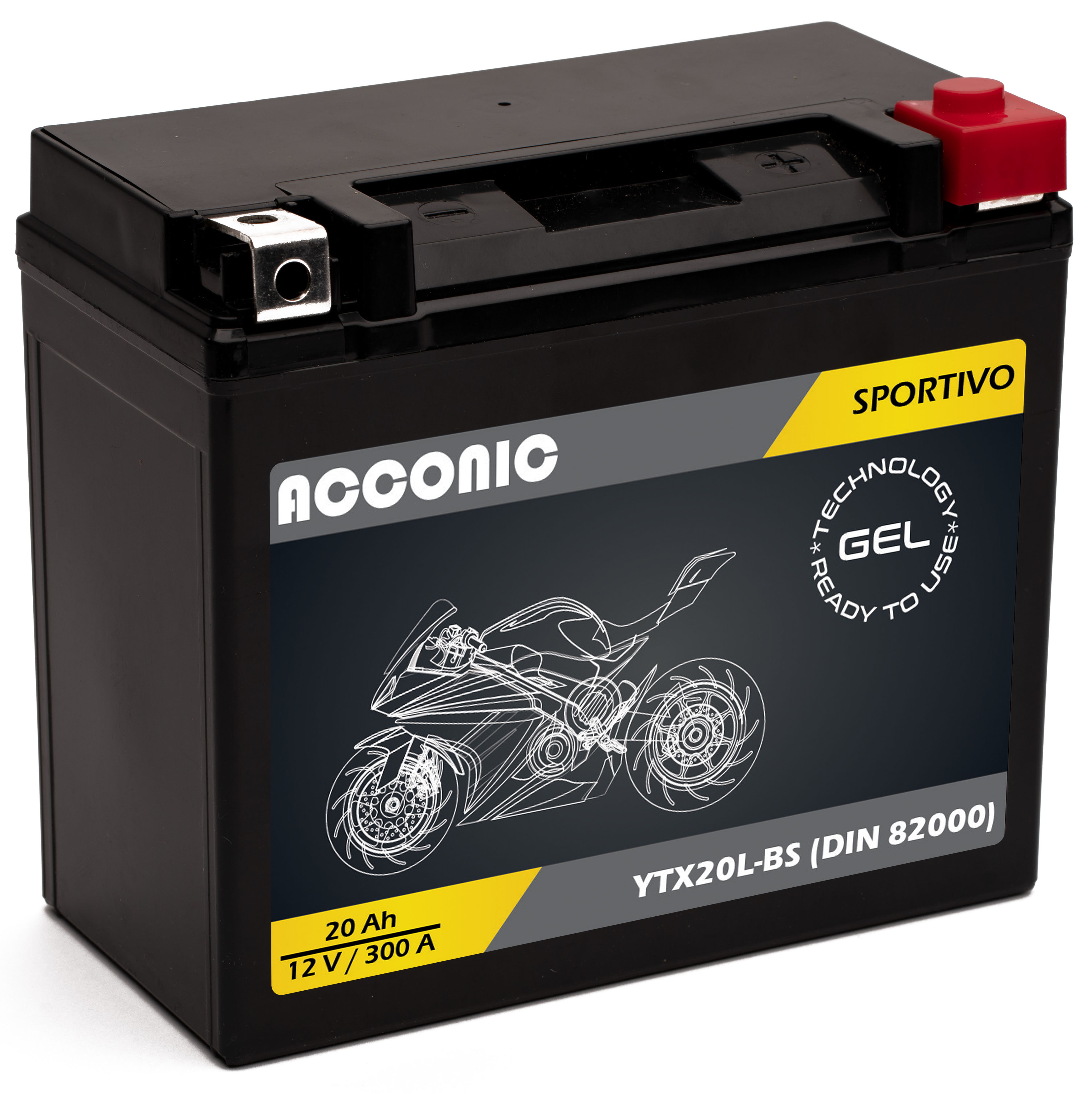ACCONIC Sportivo GEL YTX20L-BS Motorradbatterie 20Ah 12V (DIN 82000)