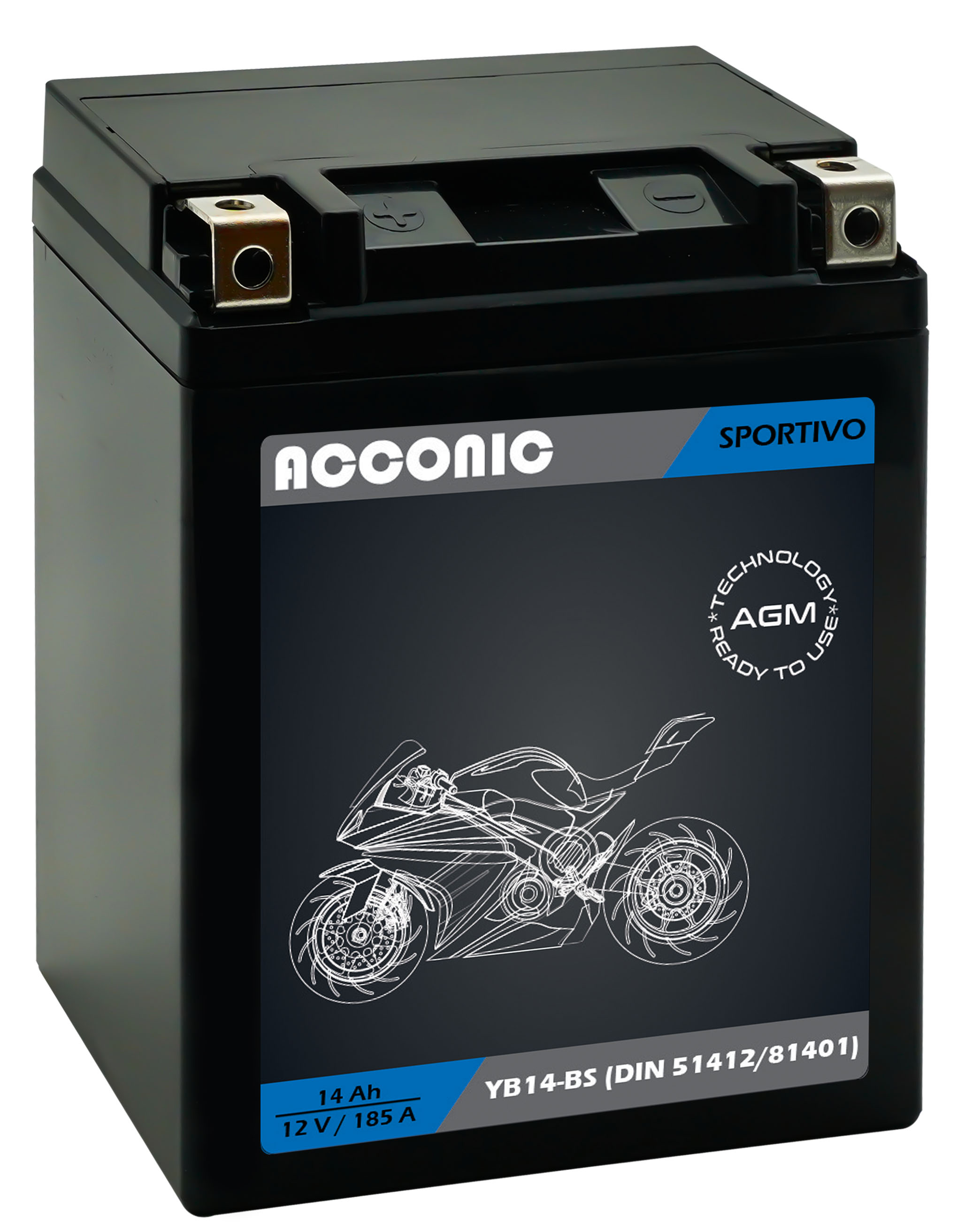 ACCONIC Sportivo AGM YB14-BS Motorradbatterie 14 Ah 12V (DIN 51412)