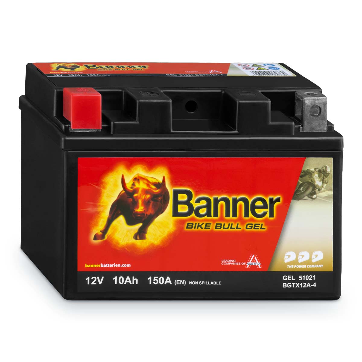 Banner BGTX12A-4 Bike Bull GEL 51021 10Ah Motorradbatterie YTX12A-BS (DIN 51012)