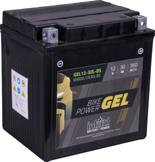 Intact GEL12-30L-BS Bike-Power GEL 30Ah Motorradbatterie (DIN 83000) YIX30L-BS