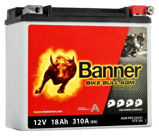 Banner ETX20L Bike Bull AGM PRO 52001 18Ah Motorradbatterie YTX20L-BS (DIN 82000)