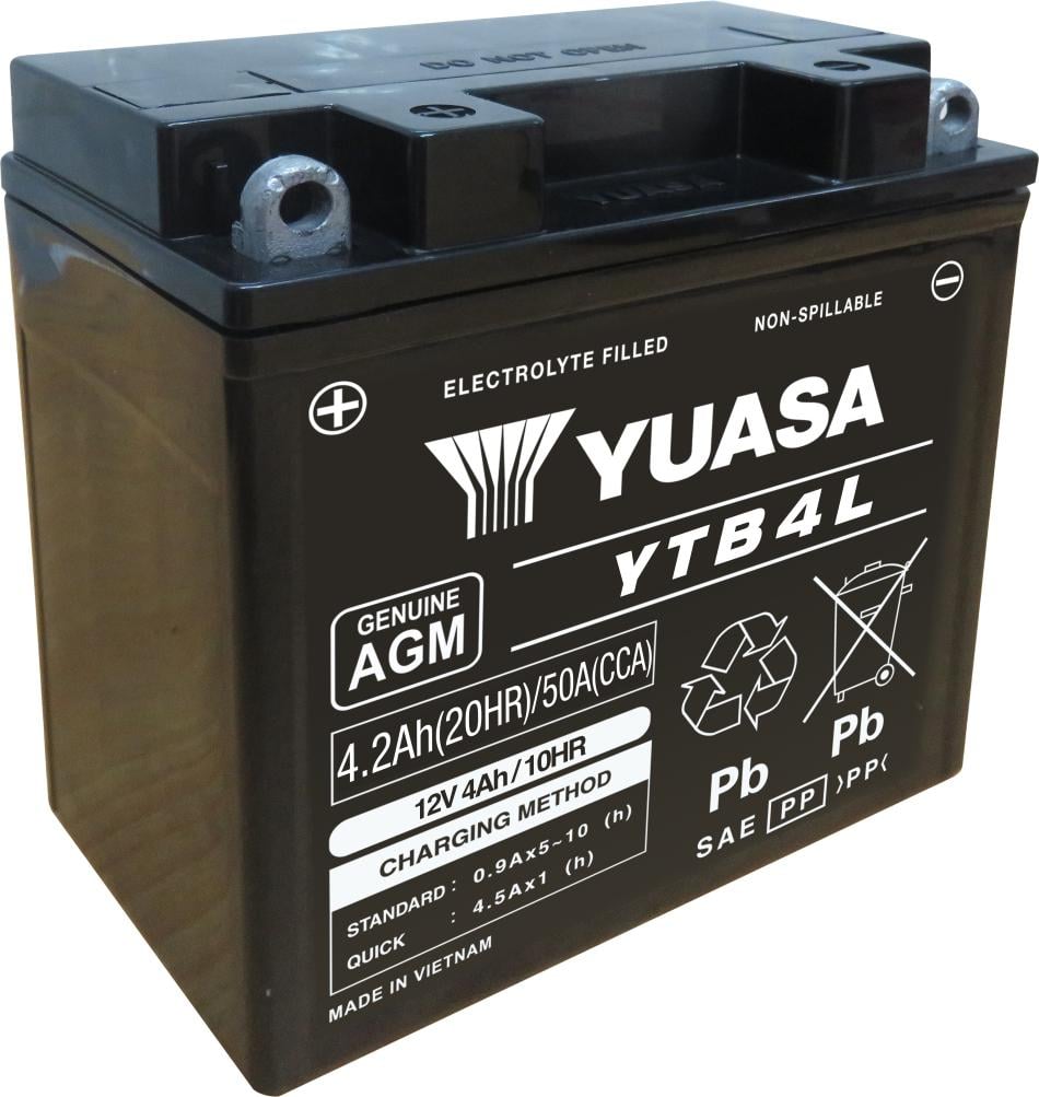 Yuasa YB4L-B 4Ah scooter battery (DIN 50411) Yuasa YB4L-B 4Ah scooter battery (DIN 50411)