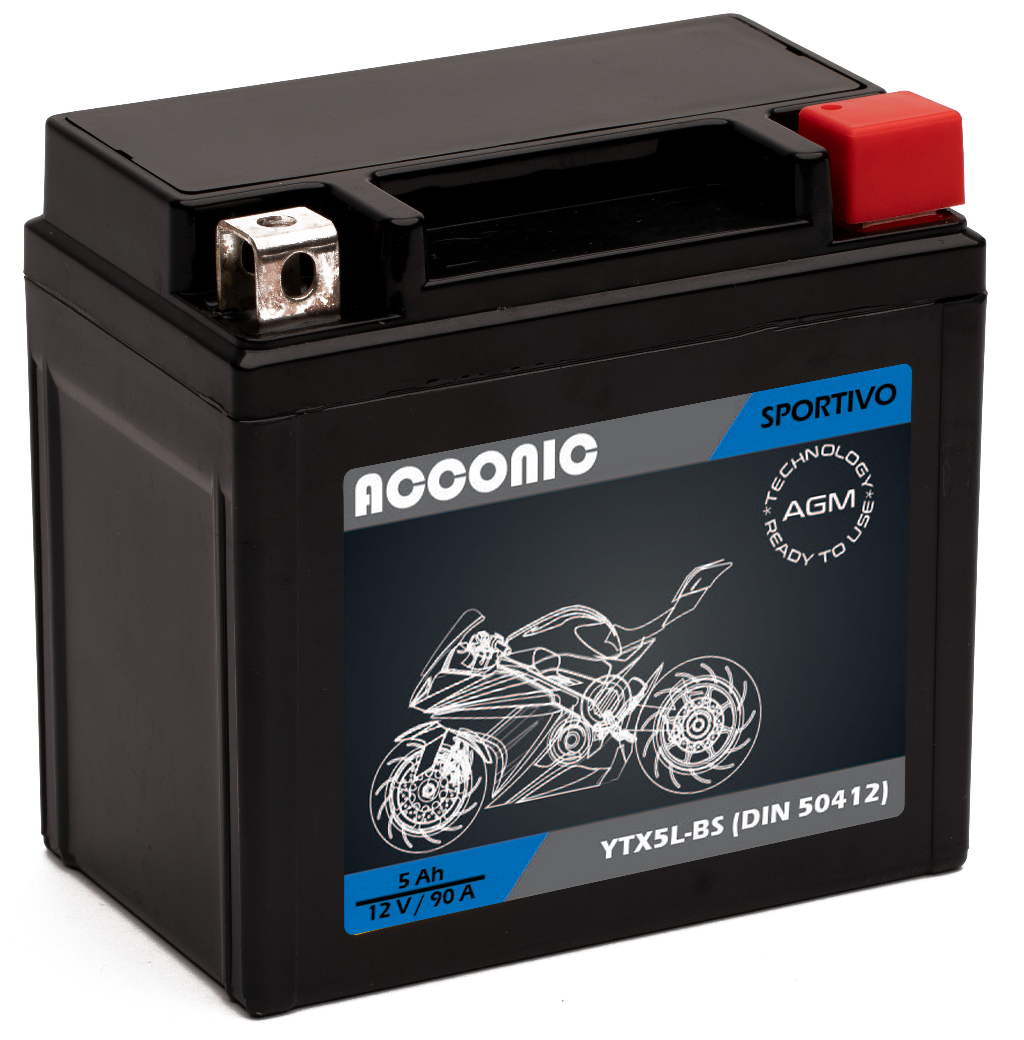 ACCONIC Sportivo AGM YTX5L-BS Motorradbatterie 5Ah 12V (DIN 50412)