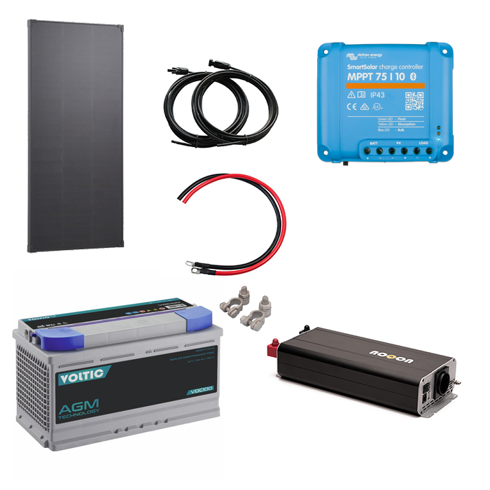 Solaranlage Set 100W mit Batterie 100Ah(AGM) und 1000W-Wechselrichter (Umsatzsteuerfrei) Solaranlage Set 100W mit Batterie 100Ah(AGM) und 1000W-Wechselrichter (Umsatzsteuerfrei)