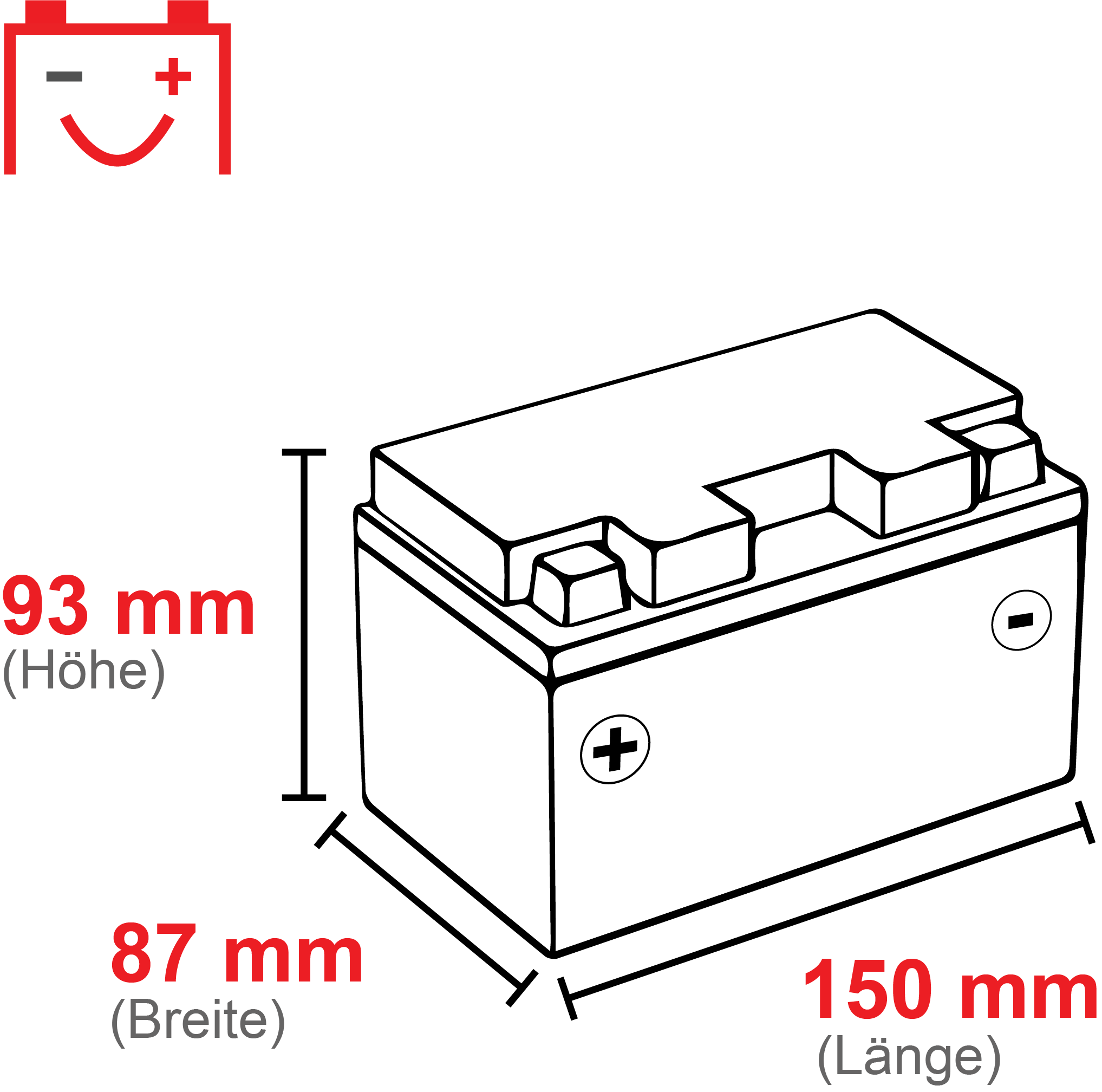ytx7a-bs-150x87x93 VOLTIC Sportivo AGM YTZ10-BS Motorradbatterie 8,6Ah 12V (DIN 50922)