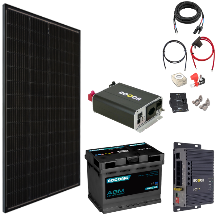 Solaranlage 100W Komplett-Set SMALL - mit AGM Batterie Solaranlage 100W Komplett-Set SMALL - mit AGM Batterie
