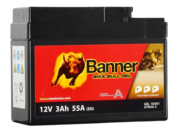 Banner BGTR4A-S Bike Bull GEL 50301 3Ah Motorradbatterie YTR4A-BS (DIN 50415)